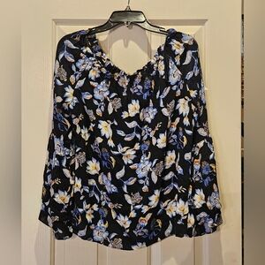 Navy Floral Blouse in Black and Blue